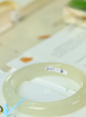 天然新疆和田玉冰底晴水55.3圈口手镯大气典雅古风男女手饰收藏