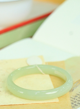 天然新疆和田玉冰底晴水54.7圈口手镯大气典雅古风男女手饰收藏