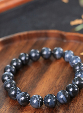 天然新疆和田玉山料青花玉11mm手串手链古风男女手饰收藏高档礼品