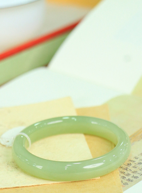 天然新疆和田玉山料冰底晴水54圈口手镯大气典雅古风男女手饰收藏