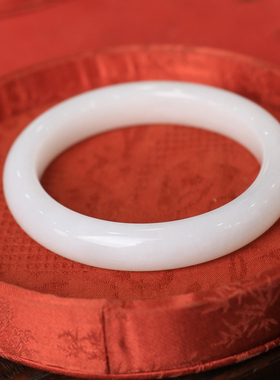 天然新疆和田玉羊脂级白玉58圈口手镯大气典雅古风男女手饰收藏