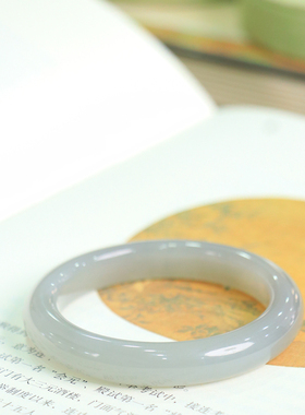 天然新疆和田玉山料烟灰56.1圈口手镯大气典雅古风男女手饰收藏