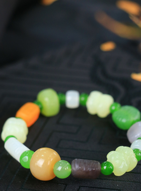 天然新疆和田玉山料多宝玉随形手串手链古风男女手饰收藏高档礼品