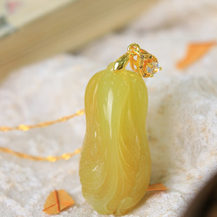 天然新疆和田玉山料若羌黄口料百财吊坠挂件男女士玉坠收藏礼品