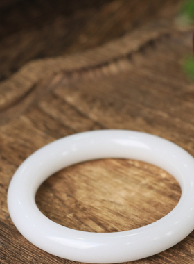 天然新疆和田玉羊脂级白玉56.7圈口手镯大气典雅古风男女手饰收藏