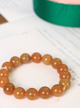 天然新疆和田玉山料且末糖料红糖12mm手串手链古风男女手饰收藏