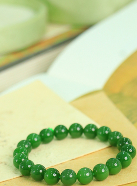 天然新疆和田玉俄罗斯老坑碧玉9.4mm手串手链古风男女手饰收藏