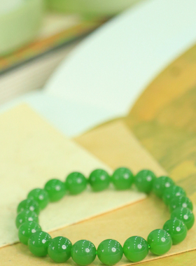 天然新疆和田玉俄罗斯老坑碧玉9.8mm手串手链古风男女手饰收藏