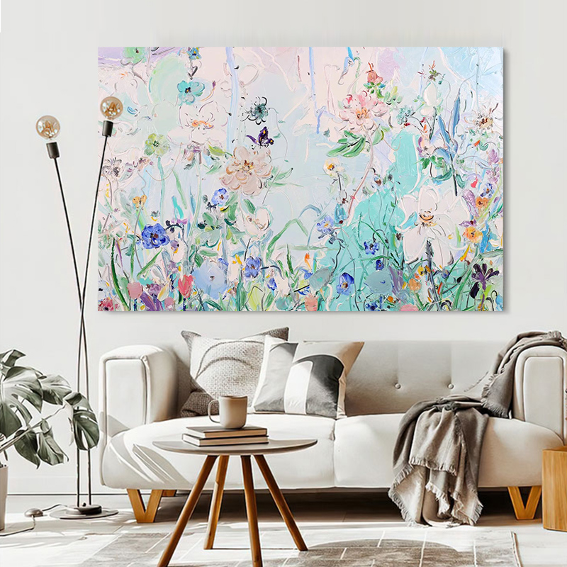 客厅手绘油画卧室床头高级感花卉艺术挂画玄关抽象派奶油风装饰画图片