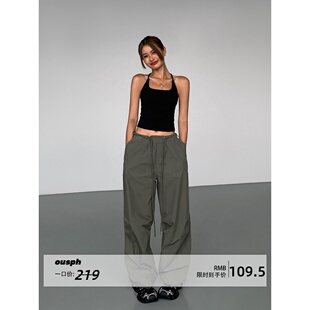 女伞兵速干阔腿松紧腰长裤 ousph 裤 户外登山运动工装 现货5折