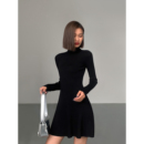 气质法式 ousph 连衣裙女收腰修身 针织长袖 A字短裙子 现货7折