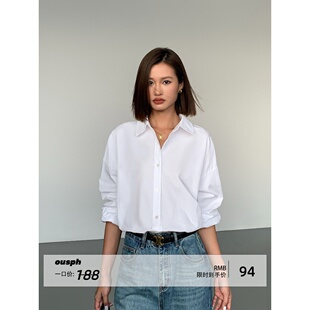 衬衫 白色长袖 女宽松慵懒风高级设计感外穿上衣 现货5折 ousph
