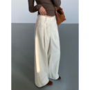 女直筒宽松阔腿休闲高腰设计感长裤 白色牛仔裤 现货6折 ousph