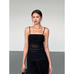 显瘦网纱抹胸上衣 可拆卸胸垫吊带背心女修身 ousph 现货6折