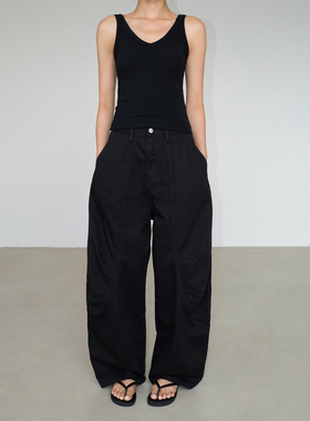 ousph 军绿色镰刀阔腿工装裤女美式复古设计感宽松垂感休闲牛仔裤