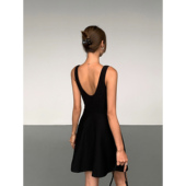 短款 ousph小个子黑色拼接收腰连衣裙女修身 气质性感高级设计法式