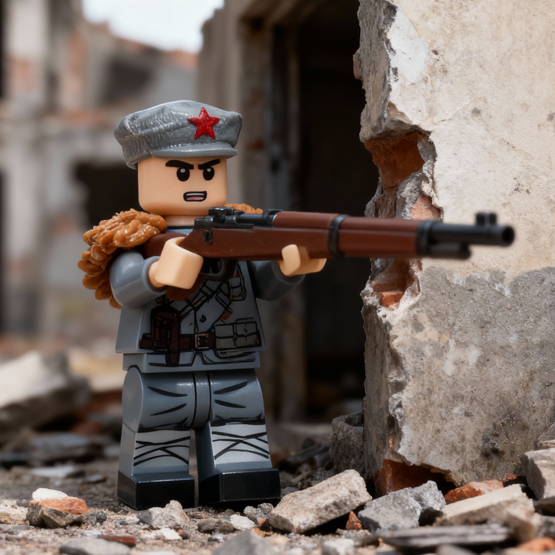 适用于乐高二战军事积木人仔德士兵八路军红军武器男孩玩具3d打印
