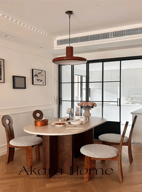 侘寂风实木小户型家用简约餐桌椅组合北欧设计师奶油风椭圆形餐桌