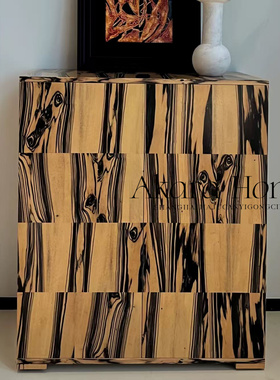 中古实木四斗装饰柜卧室斗柜设计师艺术拼花储物柜家用玄关柜