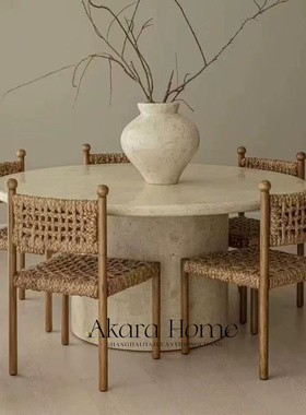 复古奶油风藤编餐椅家用小户型法式中古设计师椅子咖啡厅靠背藤椅