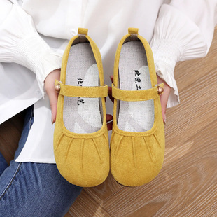 2026春夏季一脚蹬奶奶鞋温柔浅口法式平底褶皱单鞋软底圆头休闲鞋