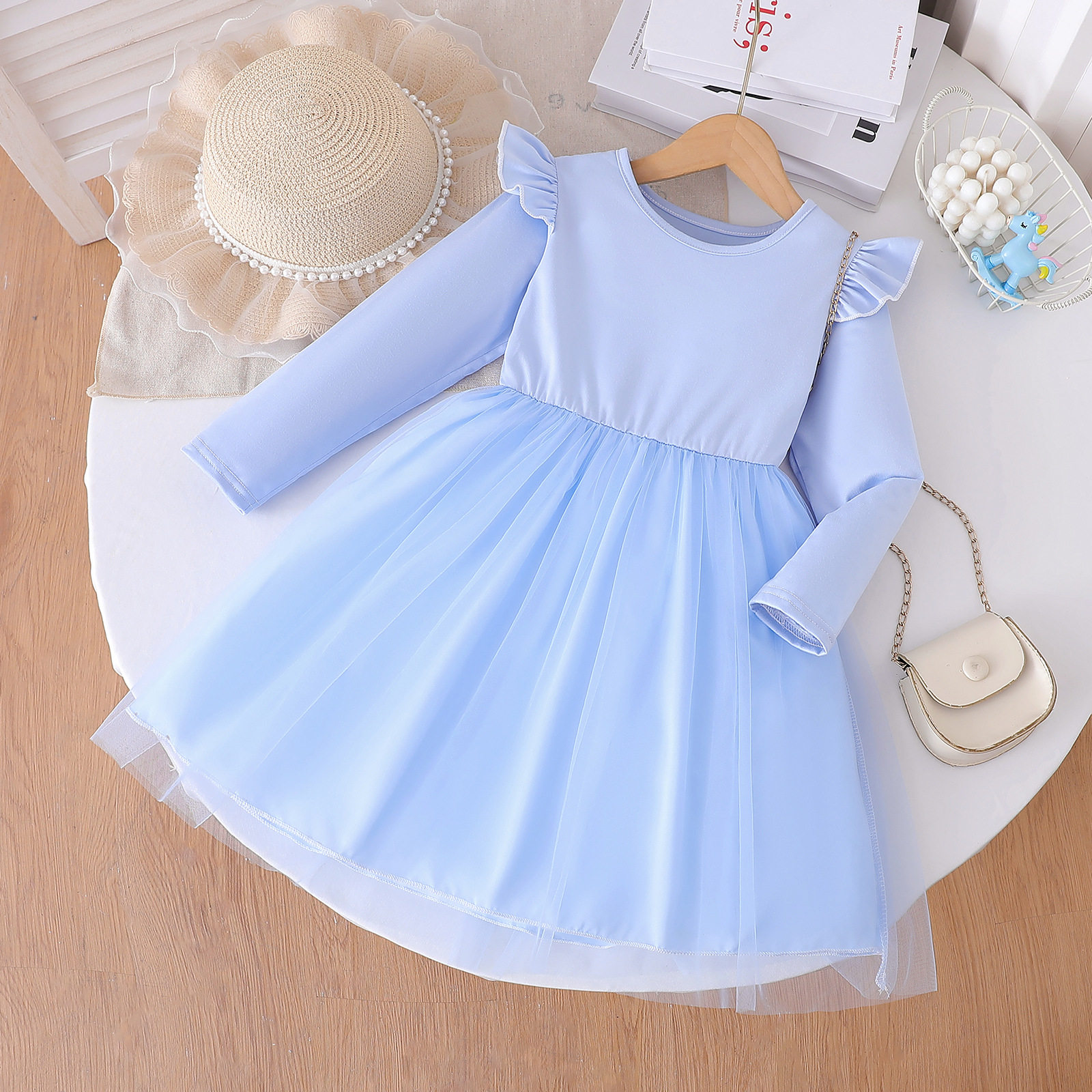 女童连衣裙春秋2025新款洋气公主裙韩版女孩春秋网纱儿童长袖裙子