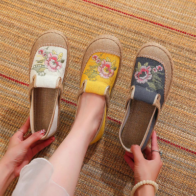 26春夏季老北京布鞋民族风绣花鞋百搭舒适透气休闲女士渔夫鞋