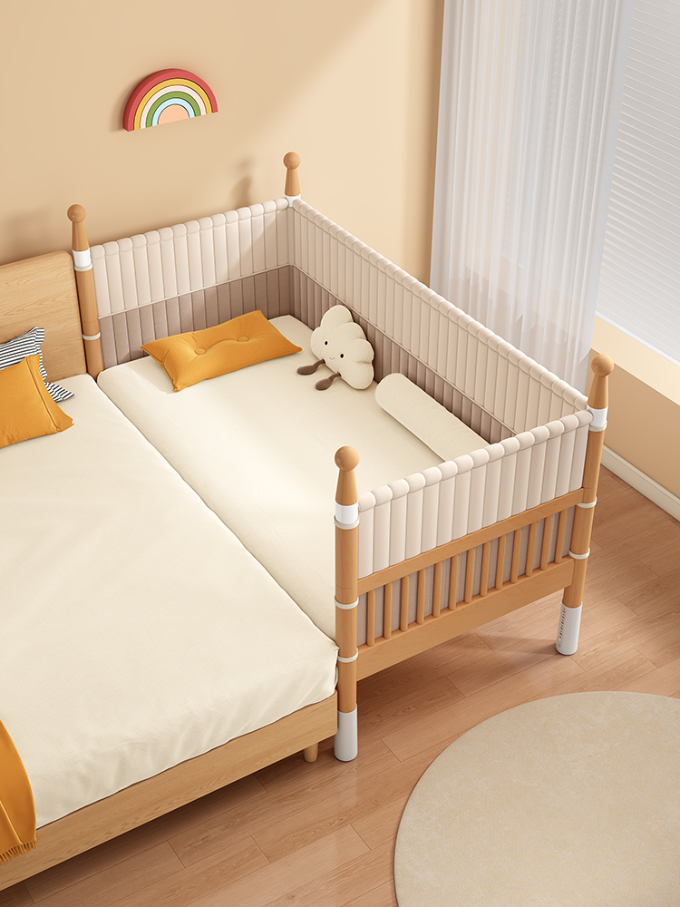 山毛榉拼接床童床实木高护栏童床定制大床床边工艺品加宽婴儿儿童