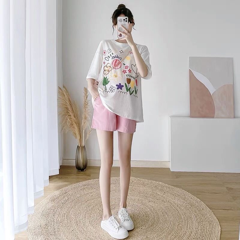 PREGNANT WOMEN SUMMER SHORT SLEEVE T-SHIRT PLUS SIZE LOOSE TOP WOMENS SUMMER SHORTS SET GO OUT SUMMER TWO-PIECE SET