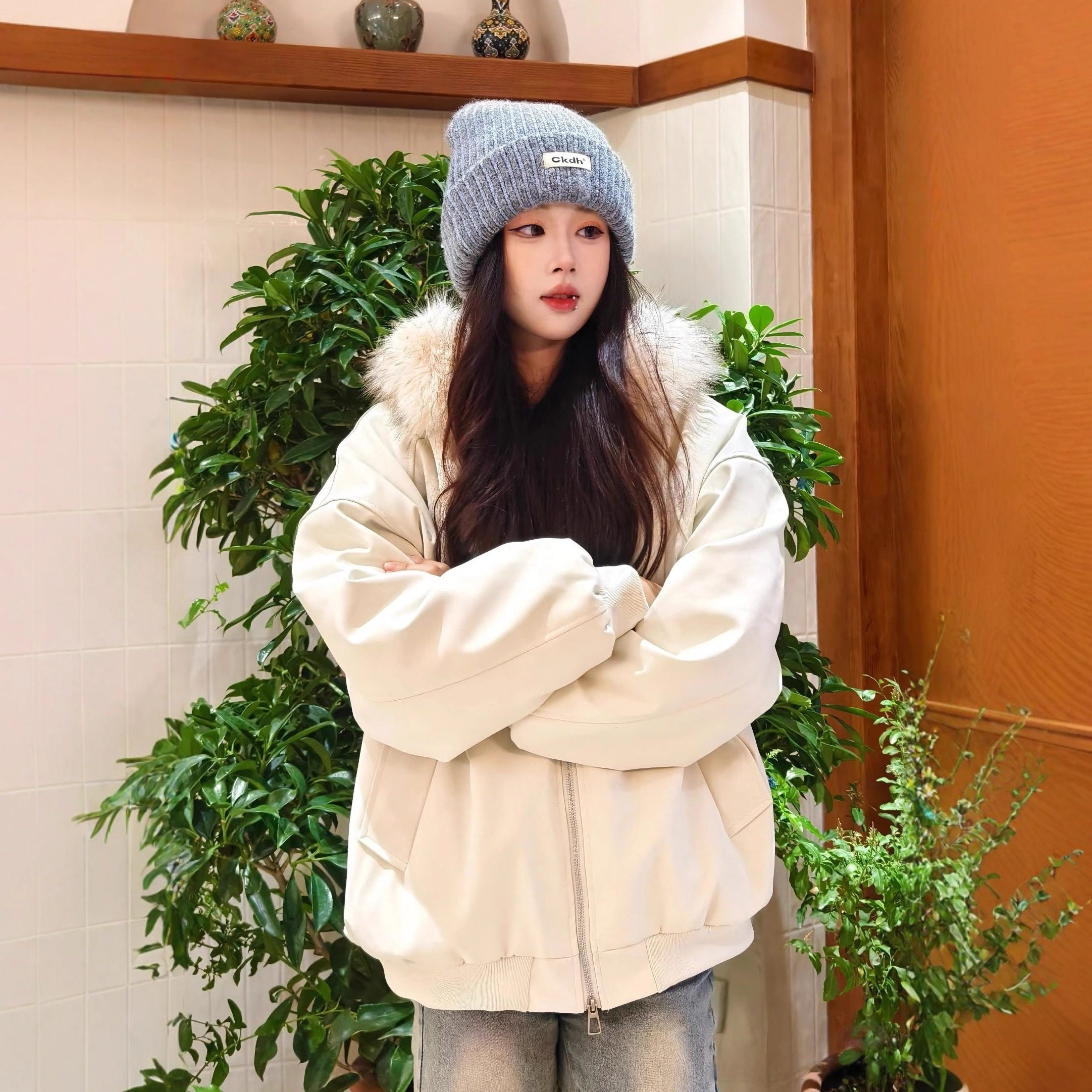 巨好看美式独特座山雕外套2025新款情侣加绒加厚保暖宽松毛领棉衣