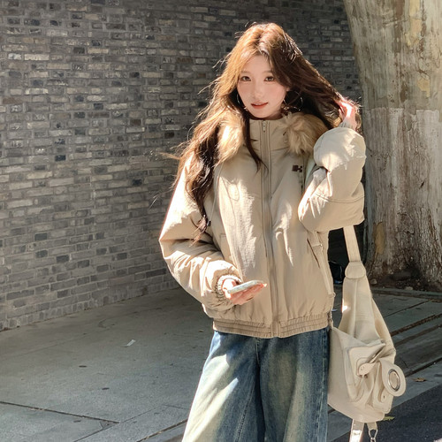 棉服女2025年冬季新款羽绒棉衣工装复古派克服韩系宽松小个子外套