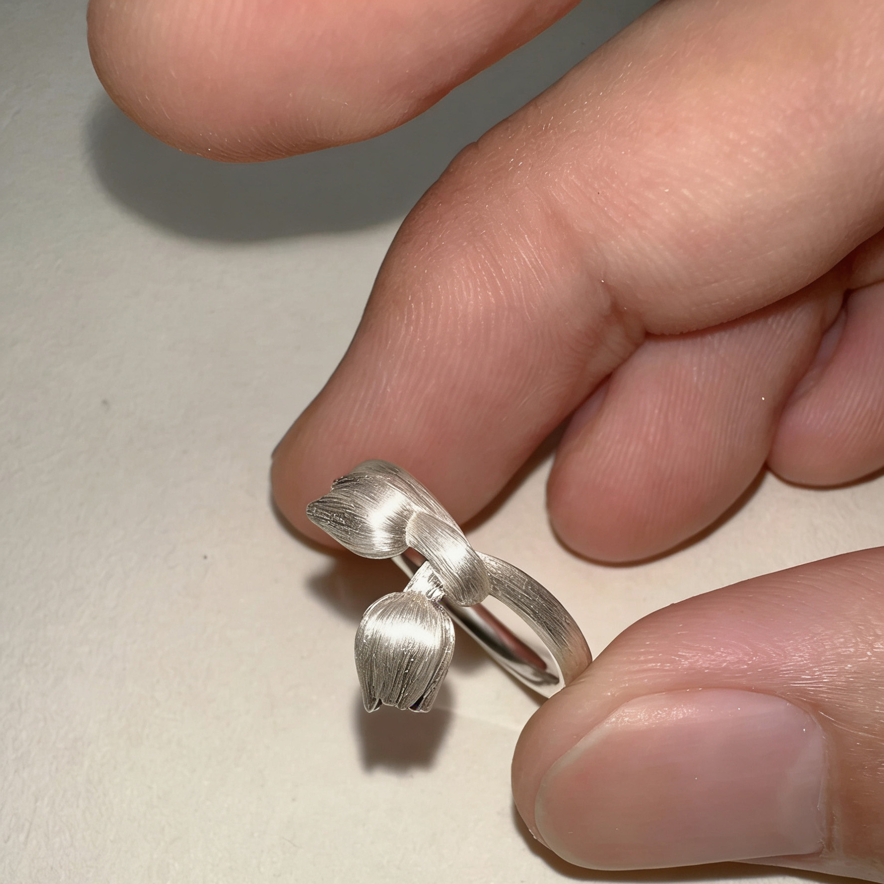 S925纯银花朵开口戒指女