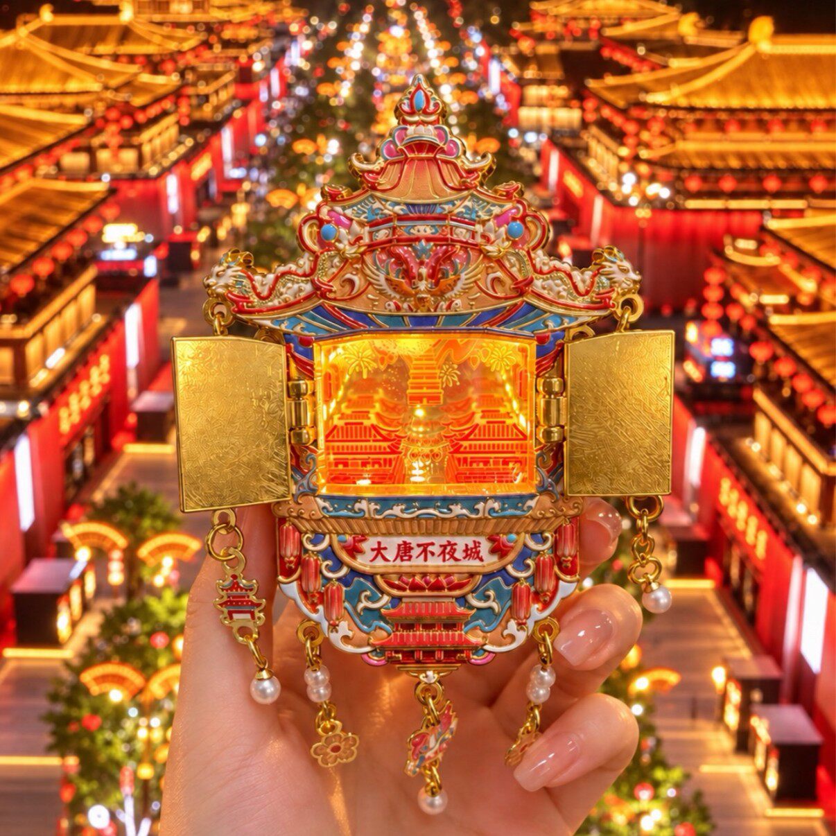 大唐不夜城宫灯发光金属冰箱贴