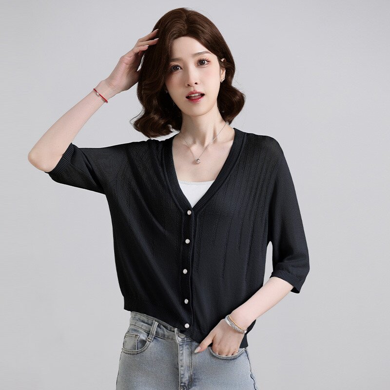 时尚朗姿2026夏季新款镂空桑蚕丝开衫防晒披肩吊带裙外搭罩衫女