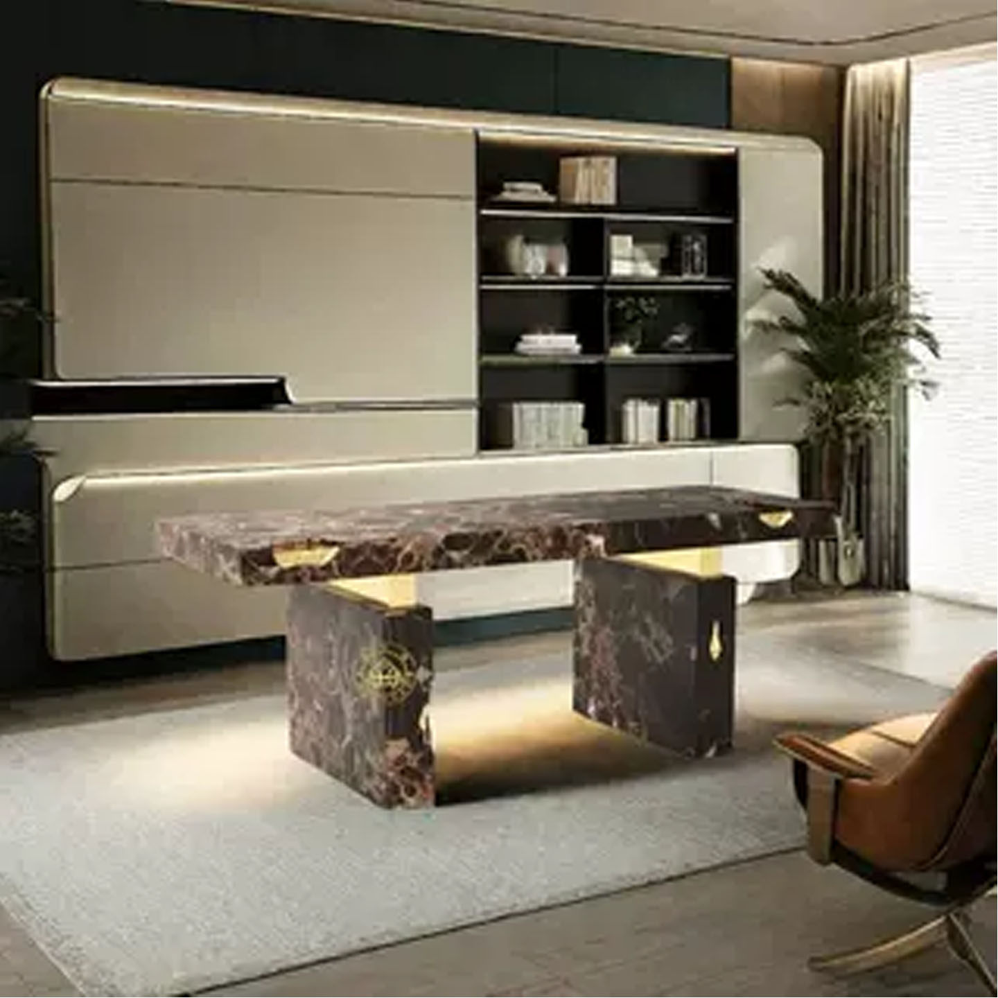 滑哈哈异形大理石轻奢创意办公桌