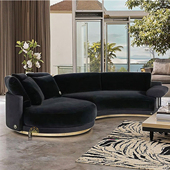意式 轻奢圆弧休闲布艺别墅客厅三人位高端金属磨砂真皮沙发小户型