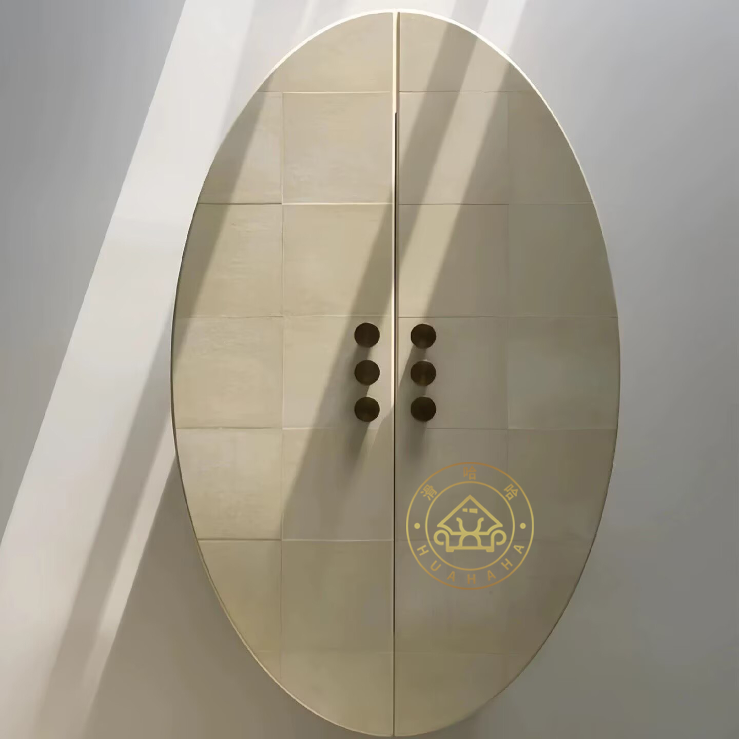 意式轻奢椭圆形实木酒柜