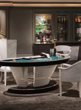 意式德州扑克桌高端设计师筹码桌豪华别墅21点专用半圆高档棋牌桌