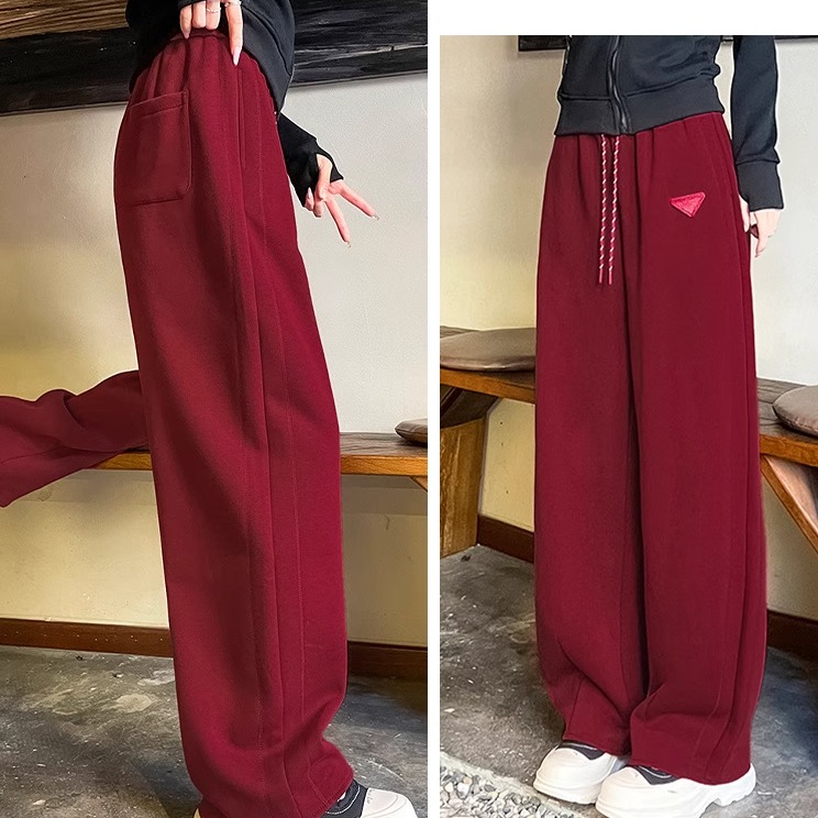 美式抽绳刺绣贴标加绒休闲裤