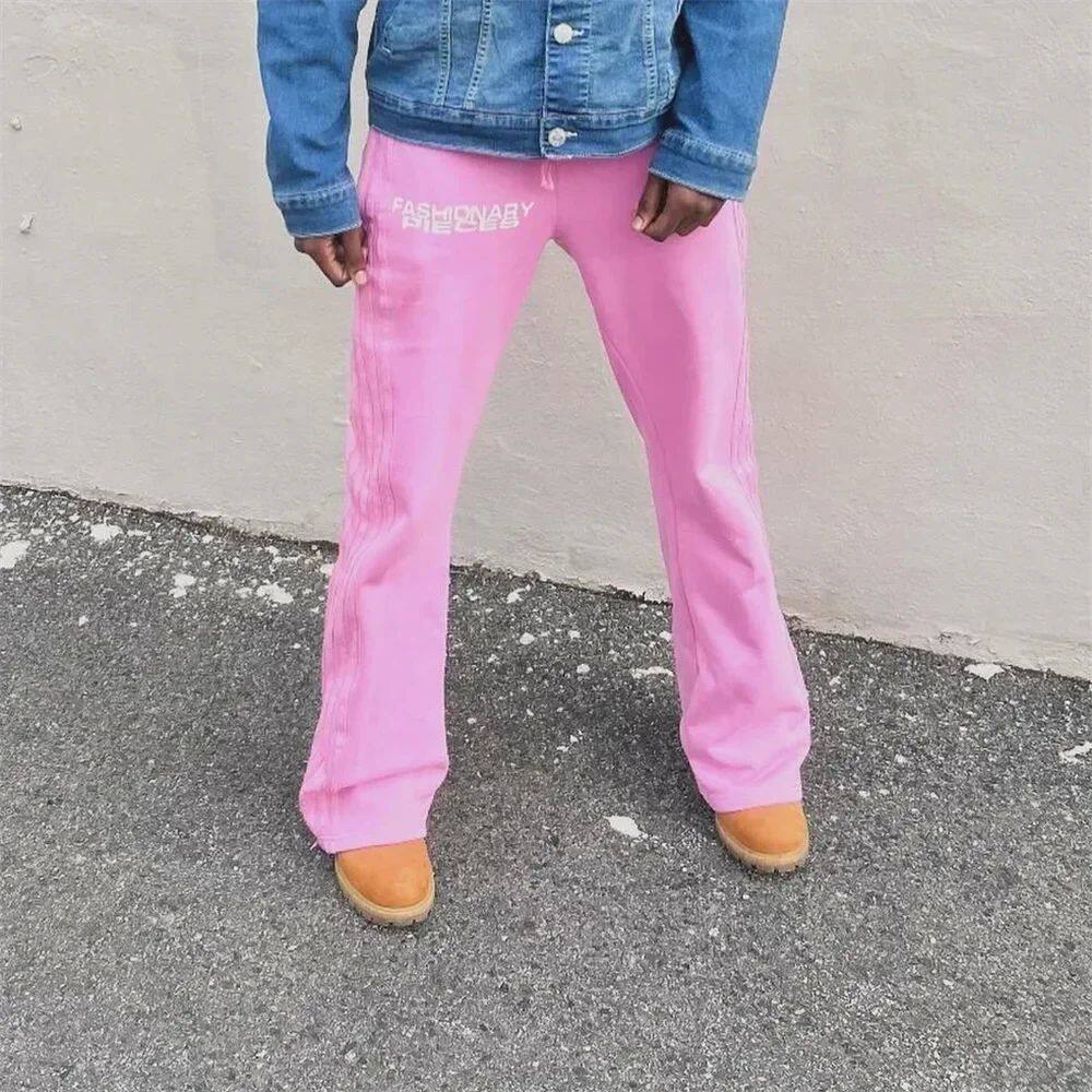 复古条纹拼接高腰休闲裤