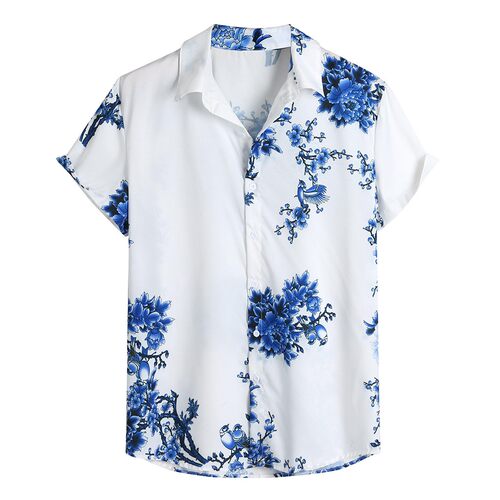 Chinese style men's shirt中国风水墨梅花印花男士夏季短袖衬衫