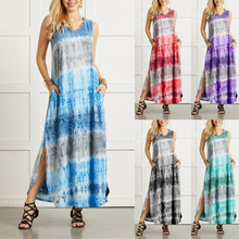 Tie-Dye Sleeveless Halter Slit Dress扎染无袖挂脖开叉连衣裙下