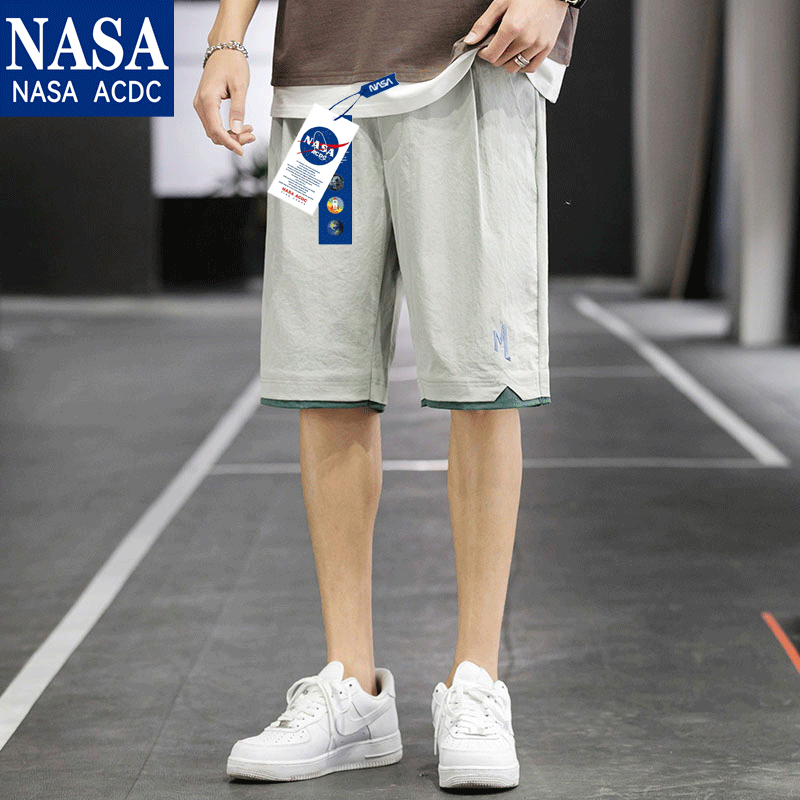NASA联名短裤男夏季冰丝速干沙滩裤宽松大码直筒运动休闲五分裤薄