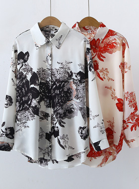 复古简约长袖衬衫 Retro and simple printed long-sleeved shirt