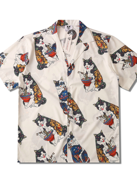 Lucky Animal Mi Digital Print Short Sleeve Shirt招财猫衬衫男