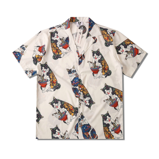 Digital Print Short Lucky Shirt招财猫衬衫 Sleeve 男 Animal