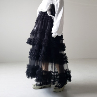 sweet mesh three black skirt三层拼接网纱甜美系半身裙 layer