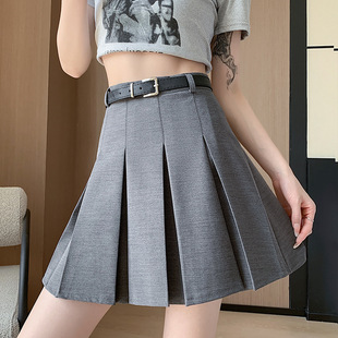 A fashionable grey pleated skirt with a belt配腰带时尚百褶裙