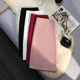 Pink straight skirt with a slit suit skirt粉色直筒开叉半身裙