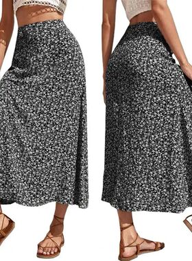 侧开叉碎花半身裙 Floral skirt with thin side slits in summer